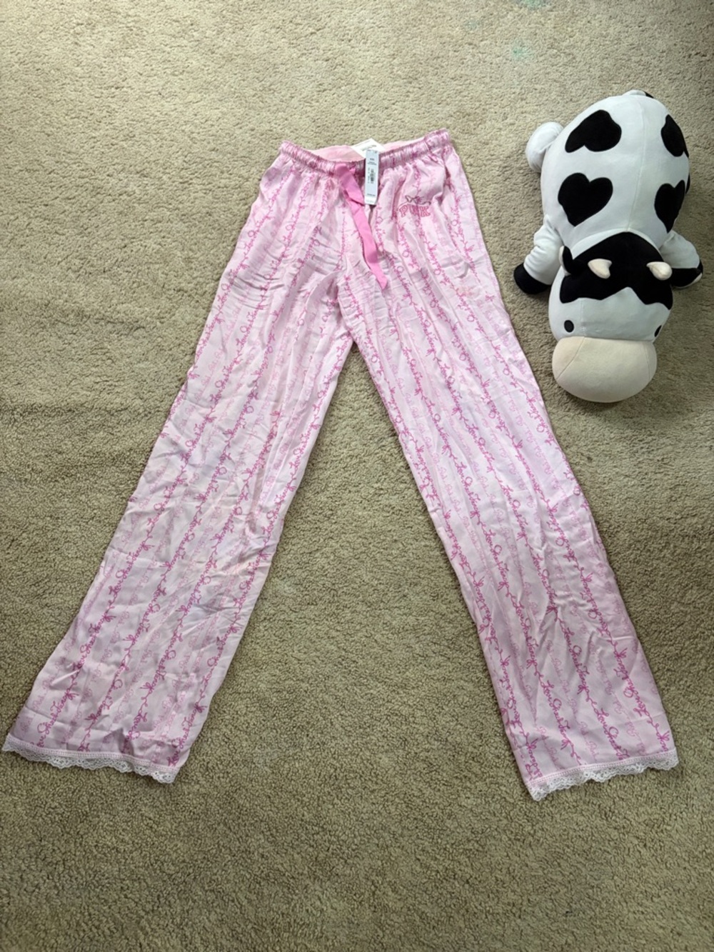 LoveShackFancy Pink Script-Print Lounge Pants